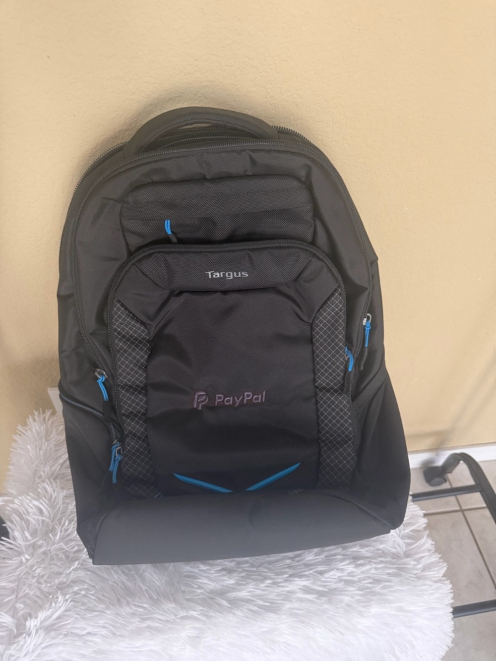 Targus Black Backpack with Blue Accents and PayPal Logo
